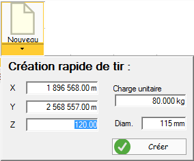Menu de création rapide de tir