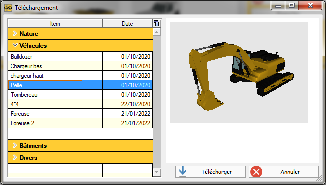 Fenêtre téléchargement de modèles 3D