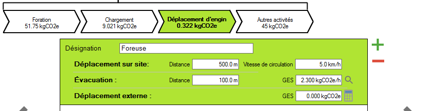 Étape Déplacement d'engin