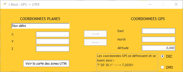 Fenêtre GPS -> UTM