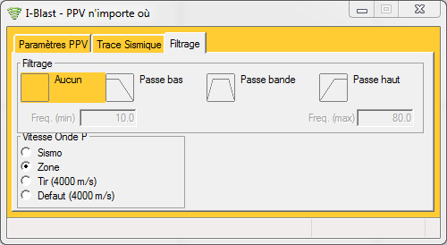Fenêtre Vibrations TS - Filtrage